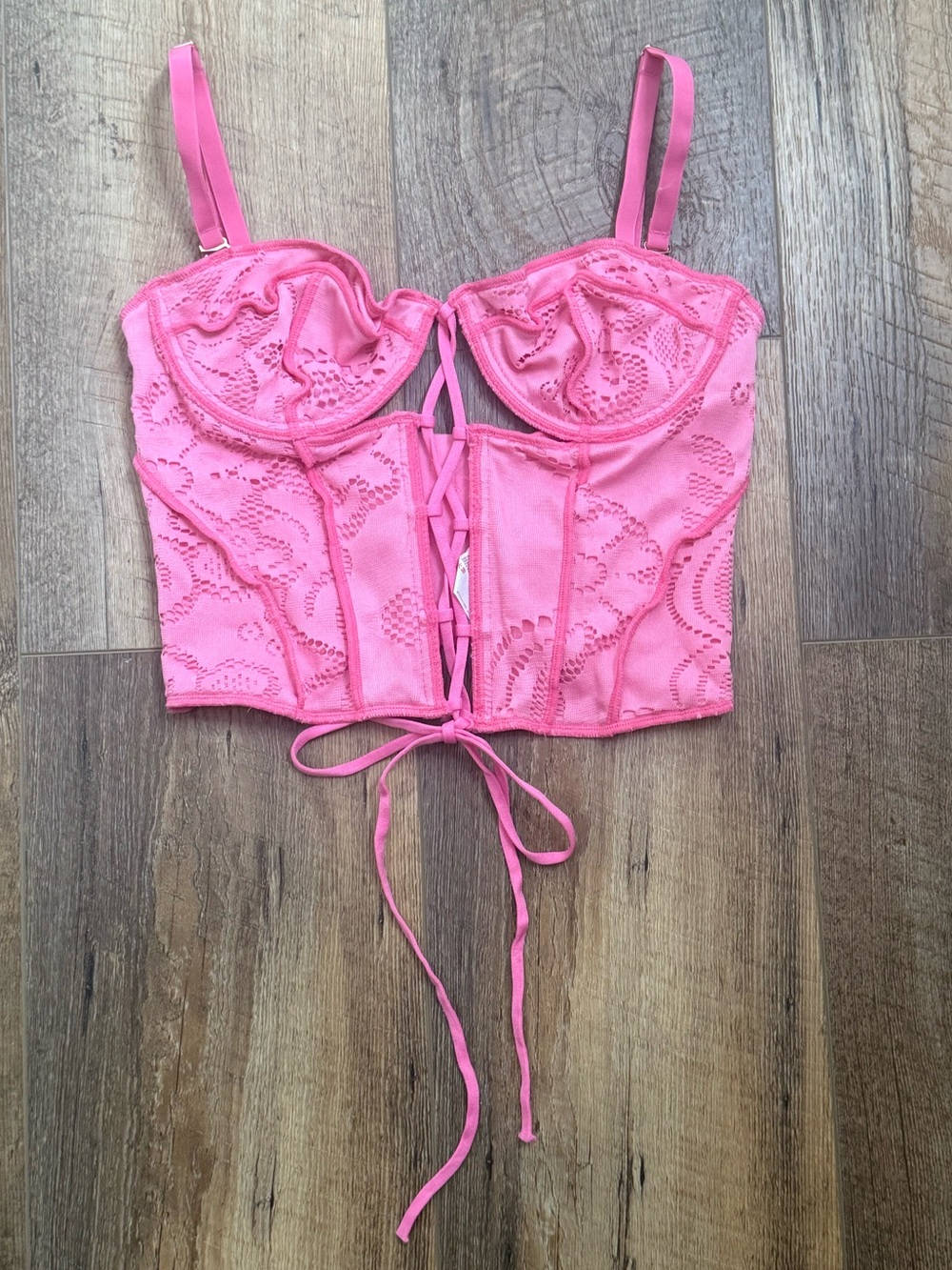 Urban Outfitters Eyelet Lace Up Pink Corset Crop Top, Size Medium